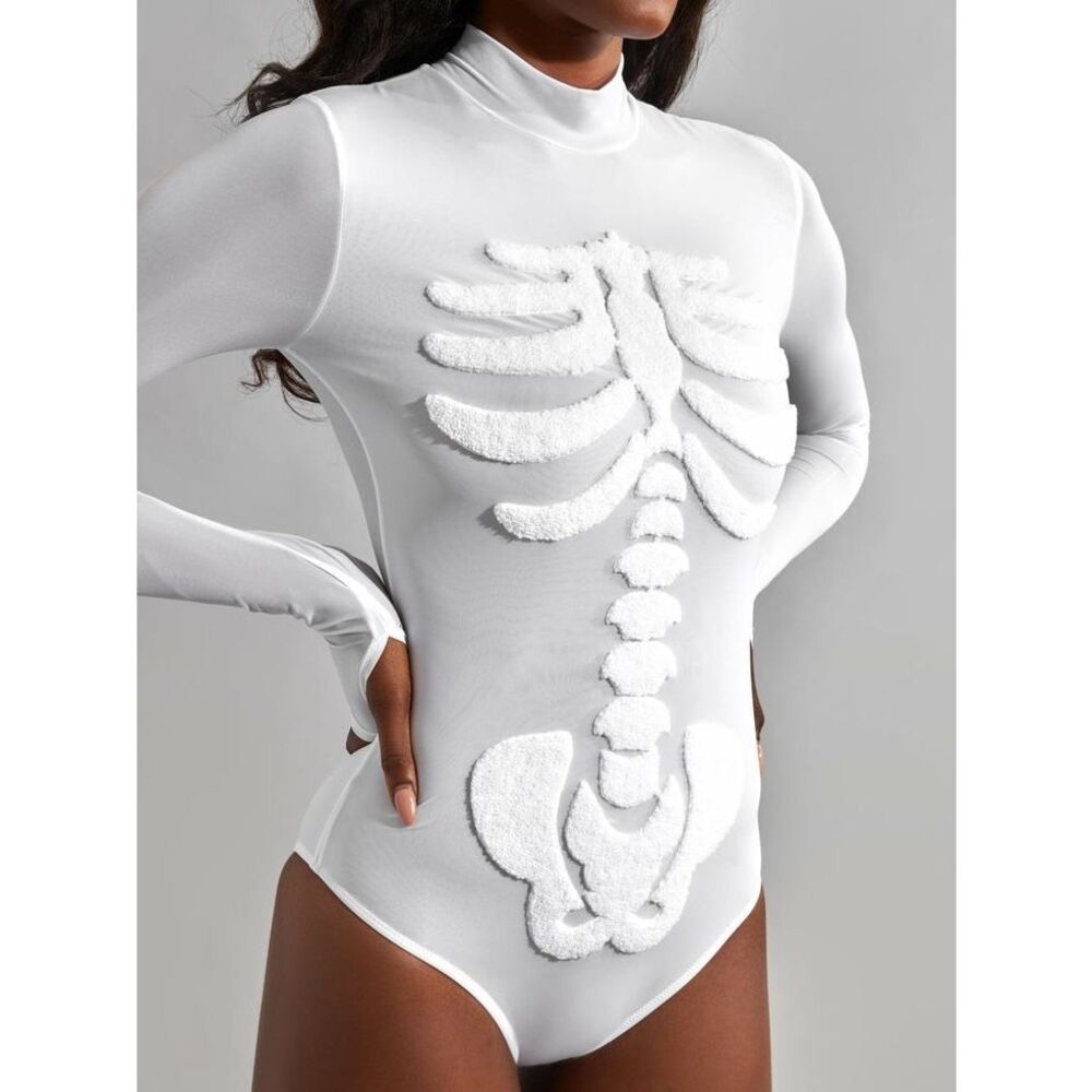 Buffbunny Skullpture Bodysuit White Skeleton Halloween NWT Size Medium